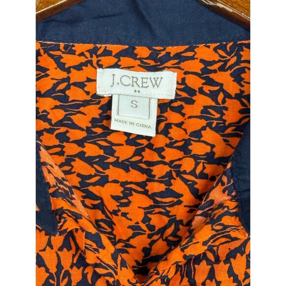 J. Crew Tulip Popover Long Sleeve Collard Half Button Up Shirt S Blue Orange - Picture 7 of 15